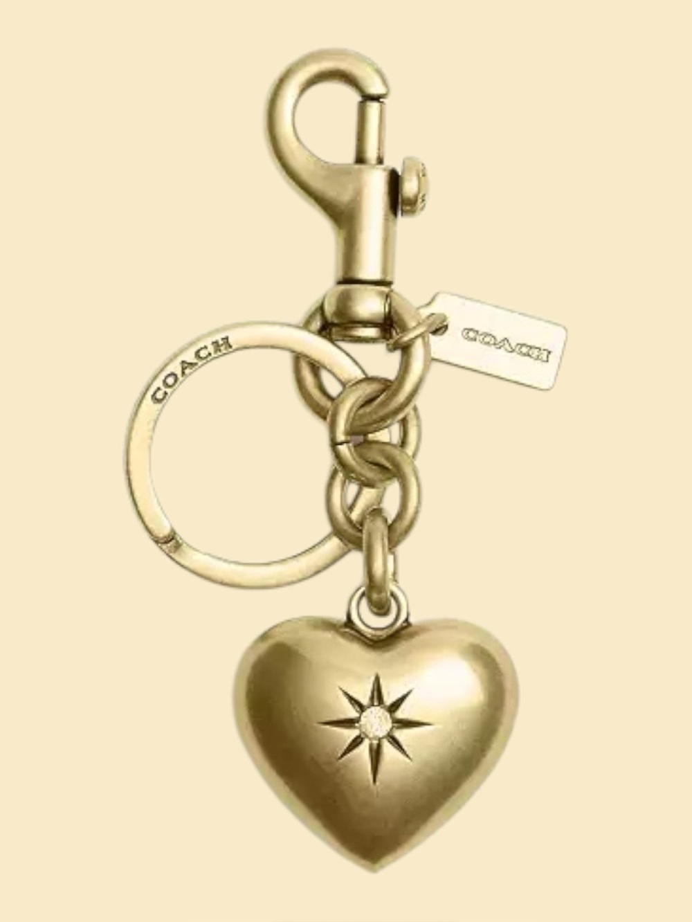 Coach NWT Gold Heart Charm Keyring with Starburst Detail